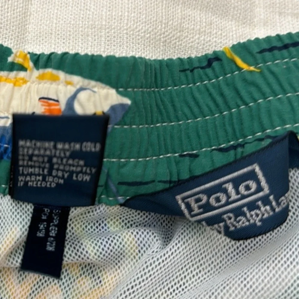 POLO RALPH LAUREN Swim Trunks Mens Sz XL Green Multicolor Fish Print Lined Board